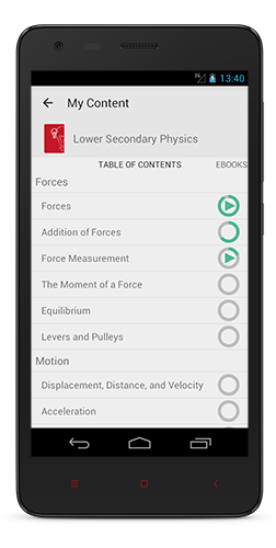 Screen from mLibro mobile app with lesson progress