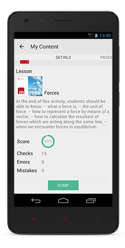 Screen from mLibro mobile app with lesson details