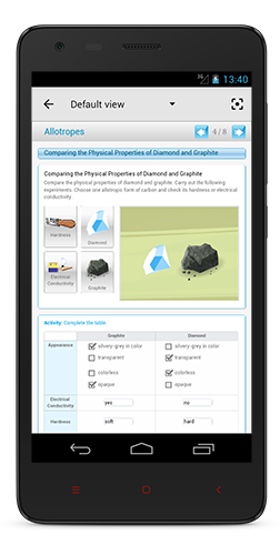 Screen from mLibro mobile app with interactive lesson