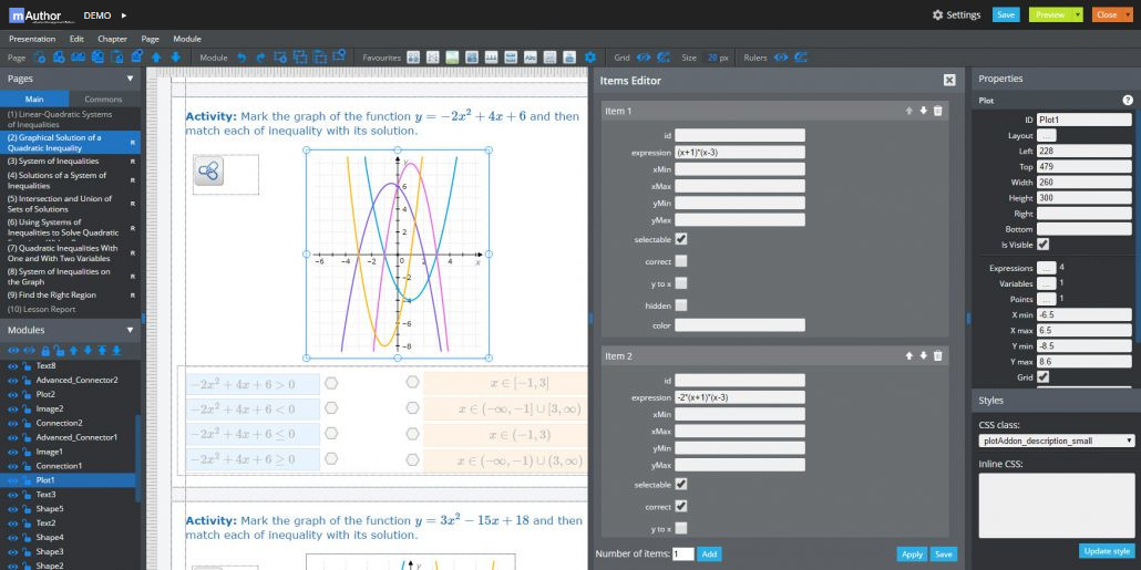 Special Math Modules for creating interactive advanced lessons in authoring tool