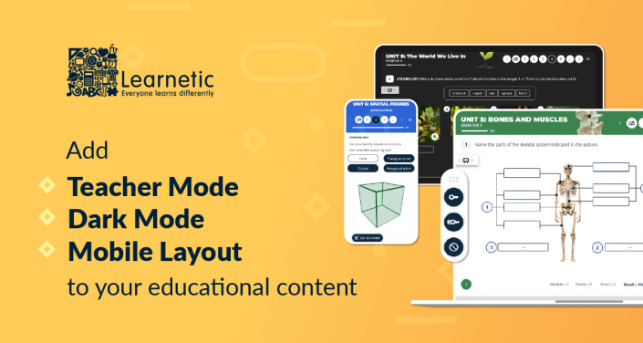 Mobile view, teacher mode, dark mode