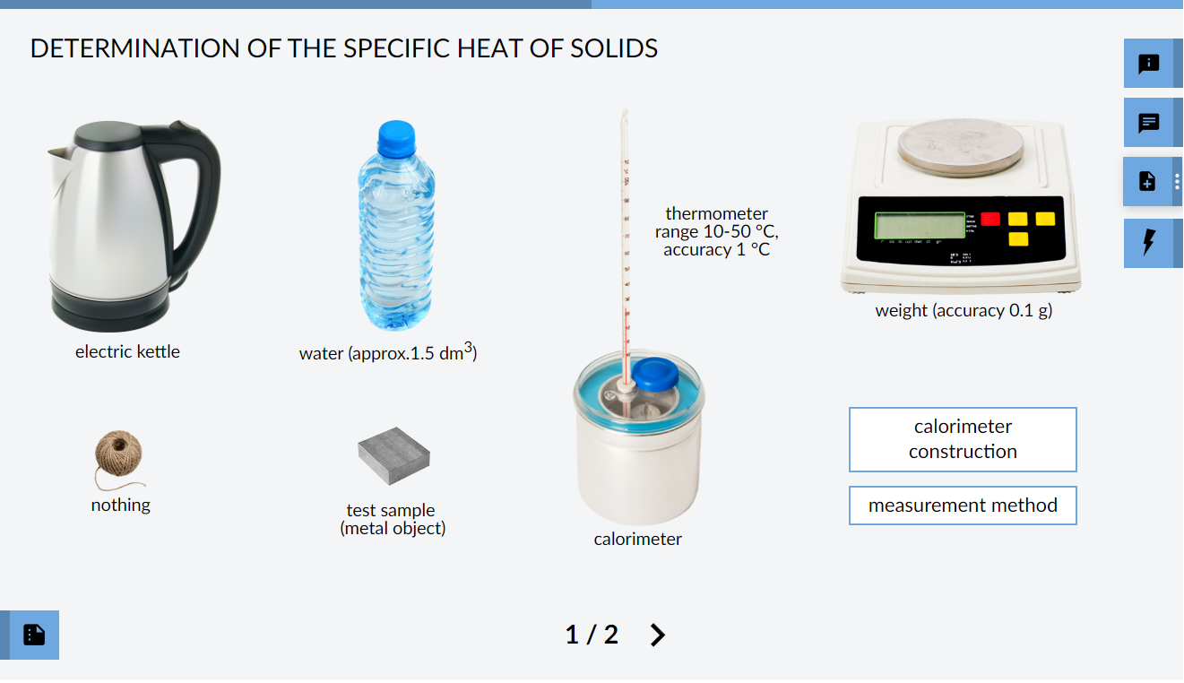 Determination of the specific heat of solids: Laboratory